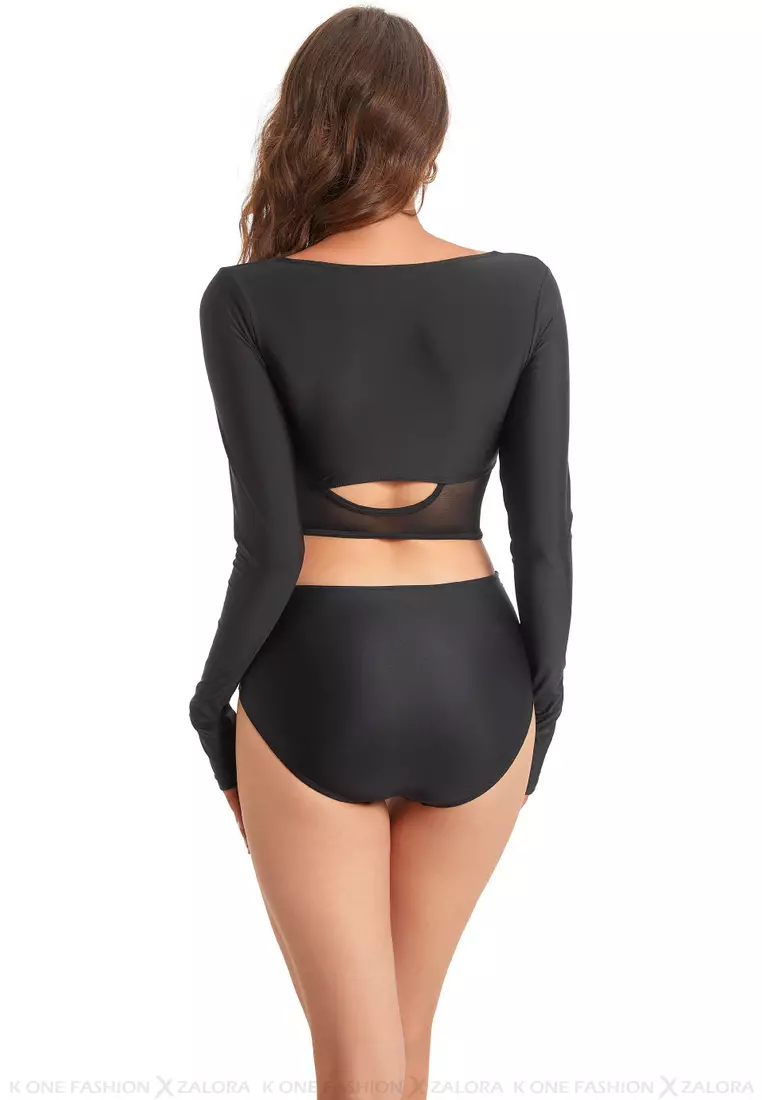(2pcs) Sexy Mesh Long-Sleeved Bikini Swimsuit