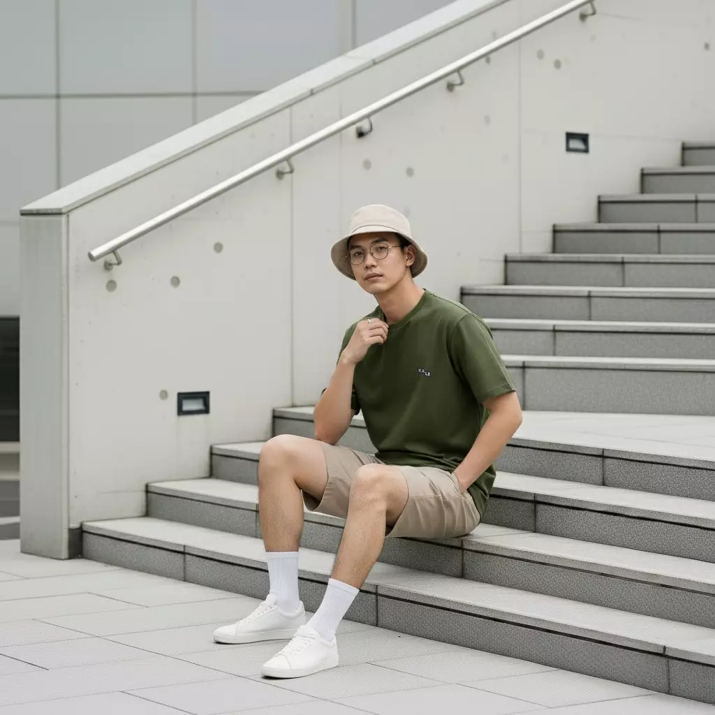 Kale PLUTO ARMY T-shirt Cotton Cloudy Boxy Fit - Kaos Korea - Atasan Kaos Pria - Kaos Basic Pria