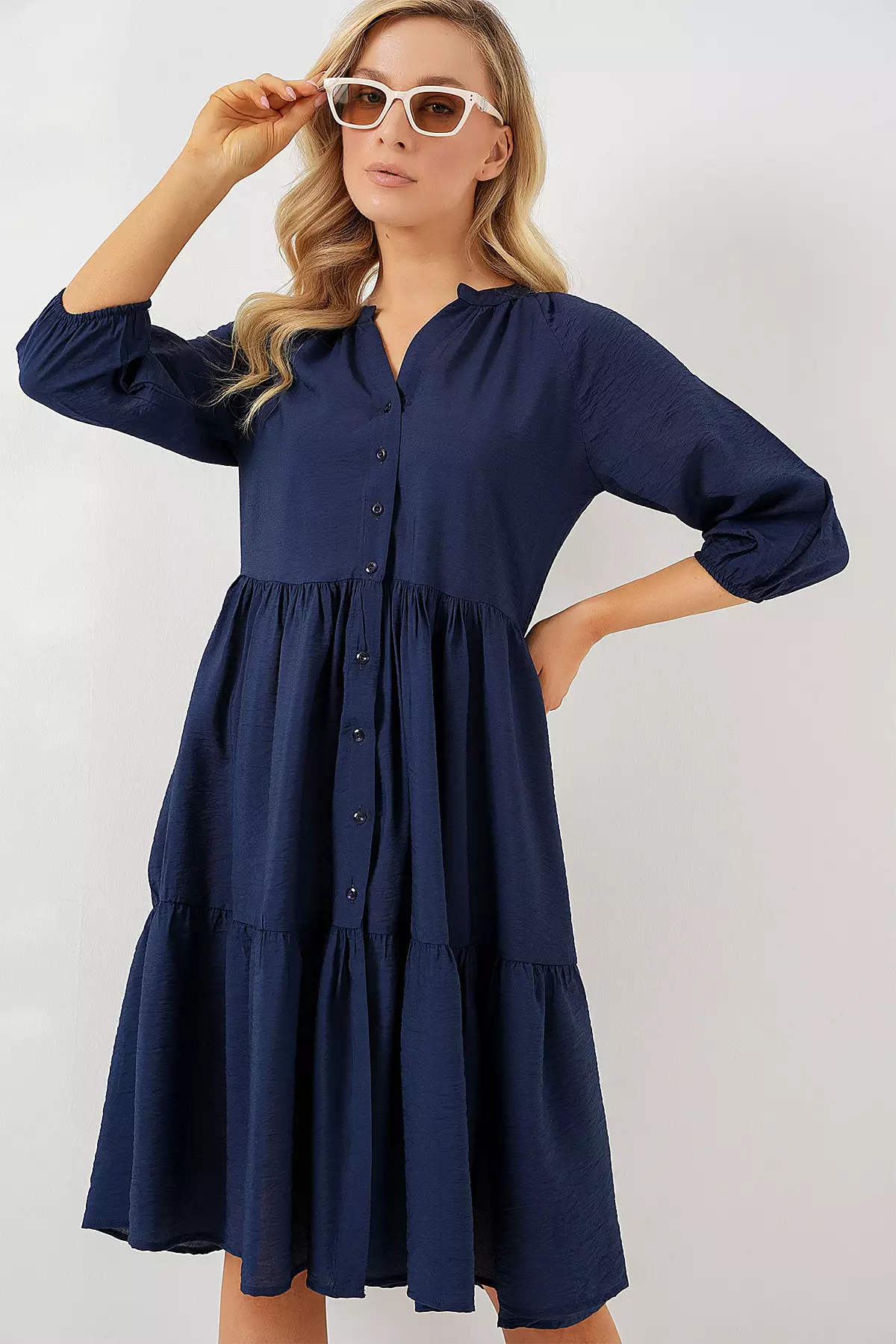 Buttoned Balloon Sleeve Dress