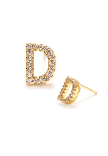 Atrireal gold ÁTRIREAL - Initial "D" Zirconia Stud Earrings in Gold 30B11AC9EDF863GS_1
