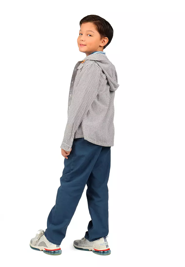 Boys Check Hooded Long Sleeves Shirt