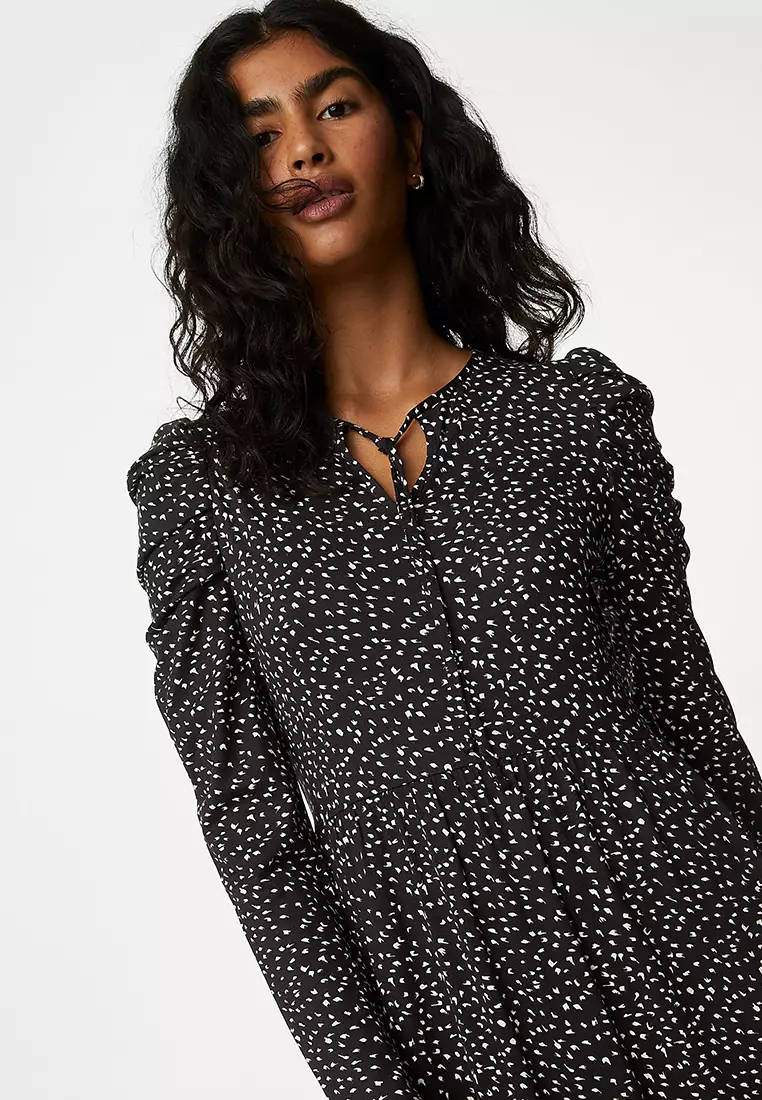 Jersey Printed Tie Neck Midi Column Dress