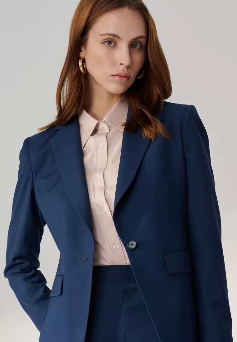 普魯士藍方領合身版西裝外套