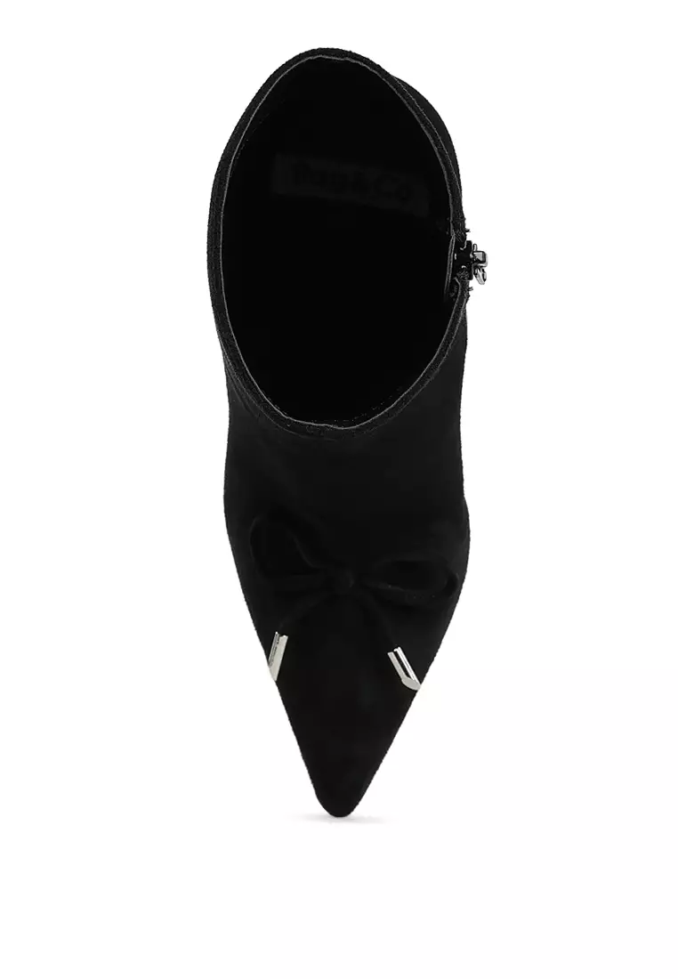 黑色蝴蝶結細節踝靴