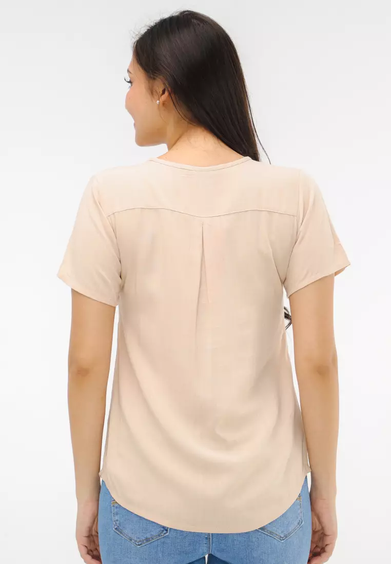 Soft Linen Woven Short Sleeves Blouse