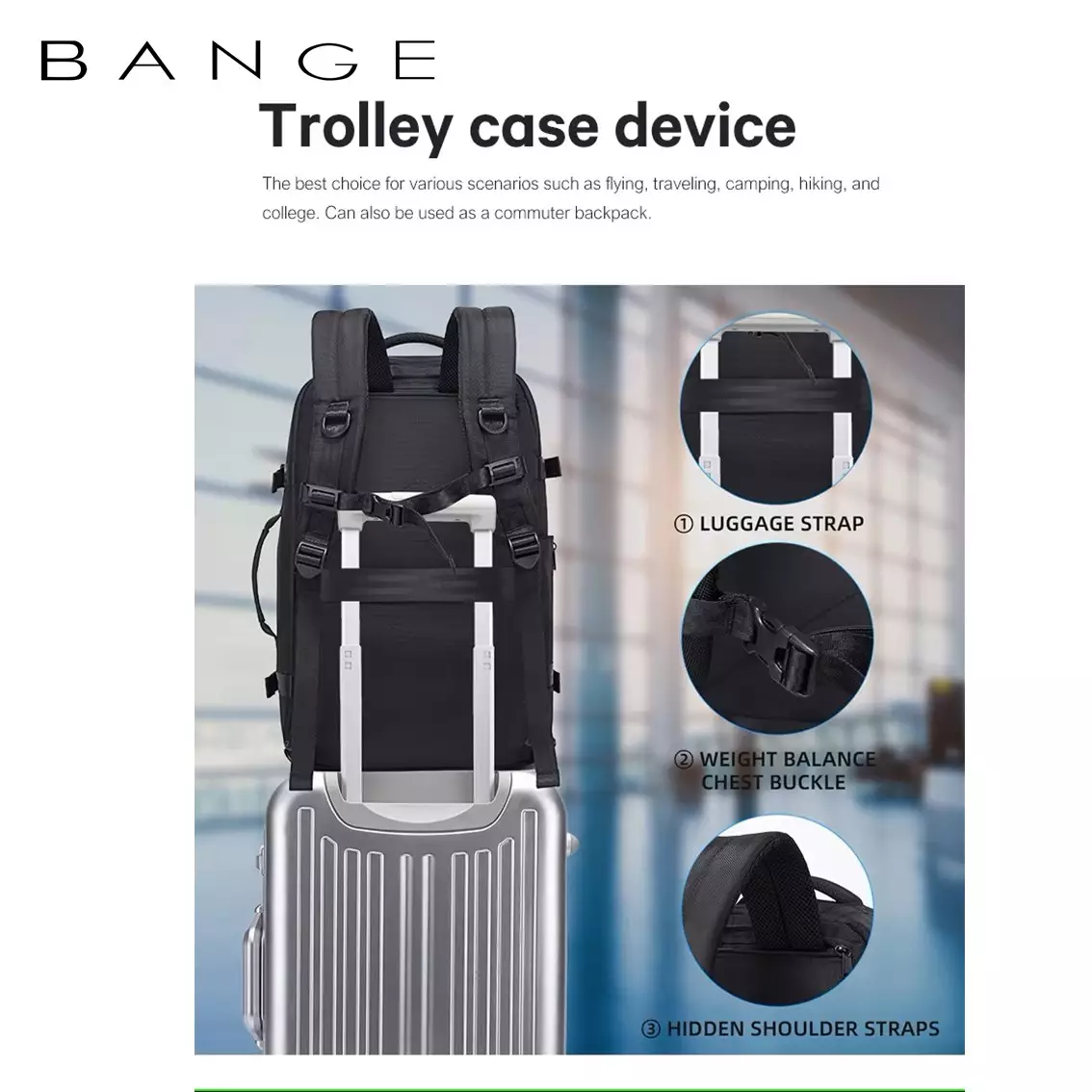 Bange BG1916 Tas Ransel Laptop Kerja Backpack Travel Waterproof 17 Inch- BLACK