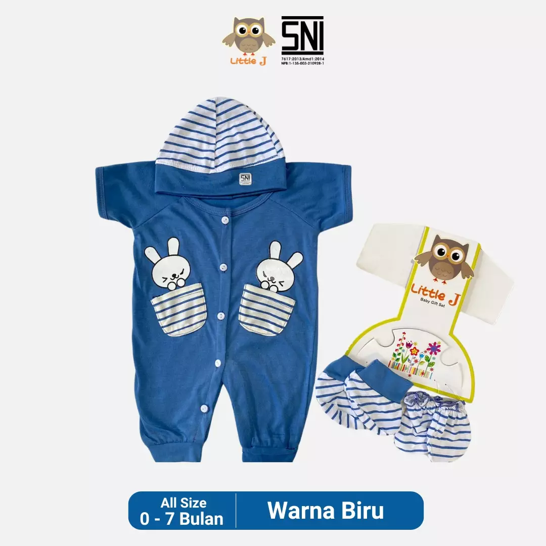 Little J - Bunny Jumpsuit -Romper Set Baby 4 in 1 Bayi Laki laki Bayi Perempuan ( Sarung tangan,Sarung Kaki,Topi,Baju)