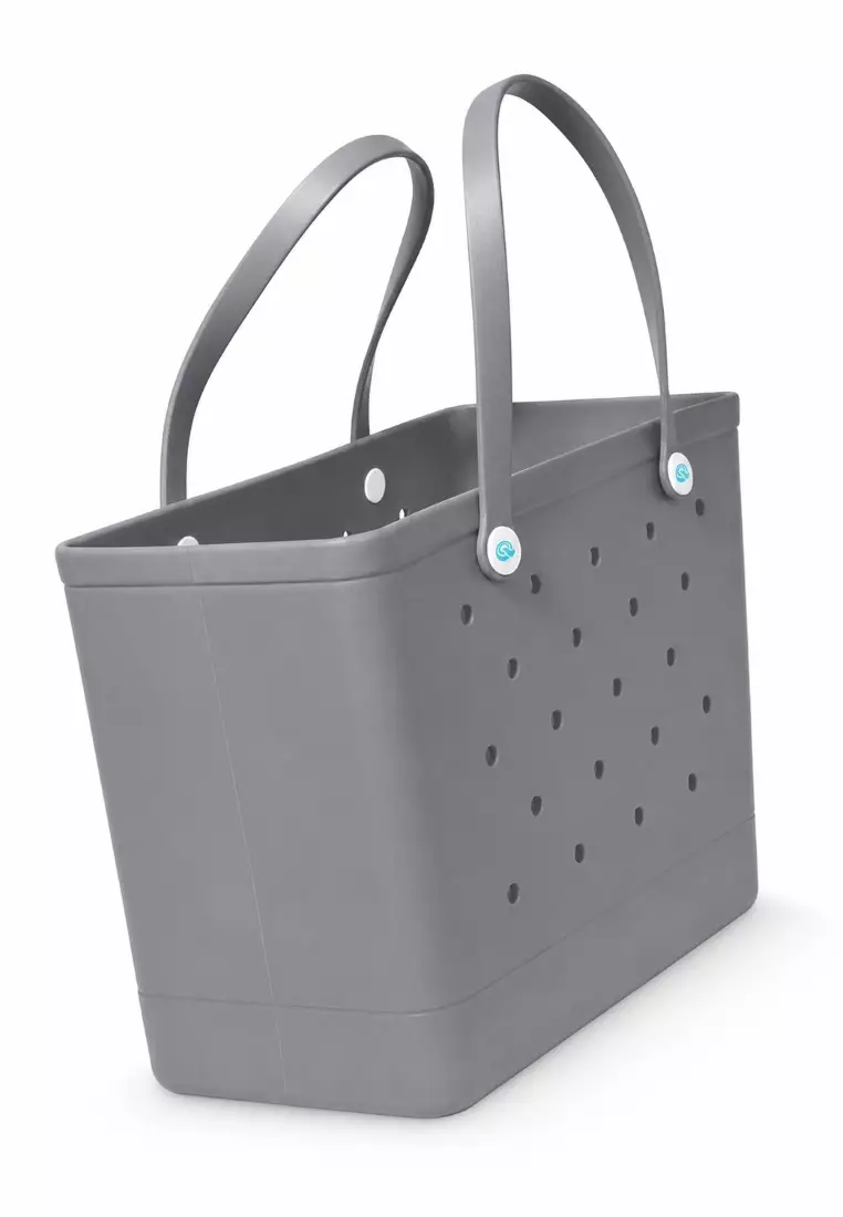 Heavy-Duty Waterproof EVA Rubber Tote Bag Utility Grocery Bag Washable Beach Bag - Stone