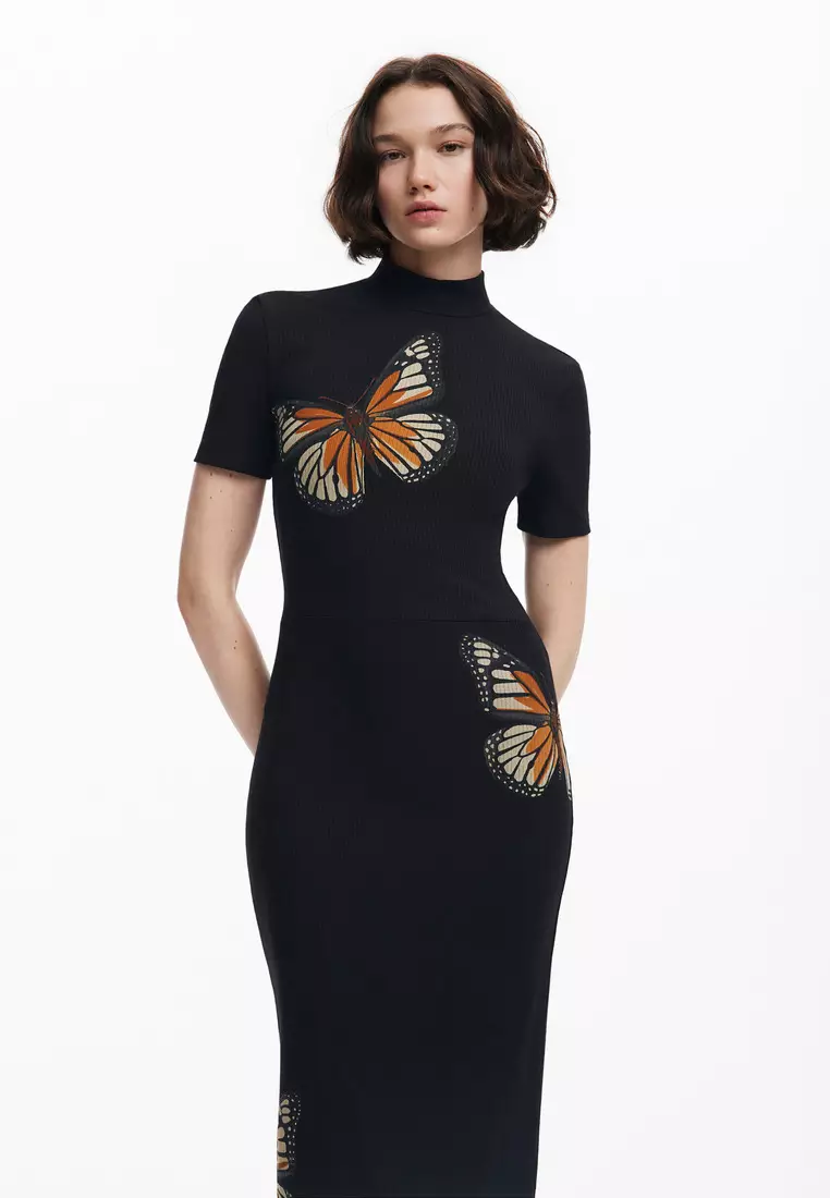 Desigual Woman Slim midi butterfly dress.