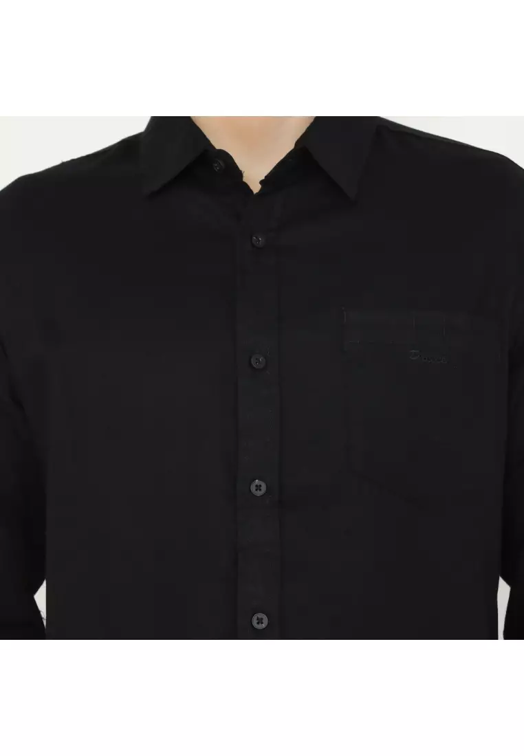 POLICE Kemeja Polos Cotton Regular Fit Lengan Panjang Pria