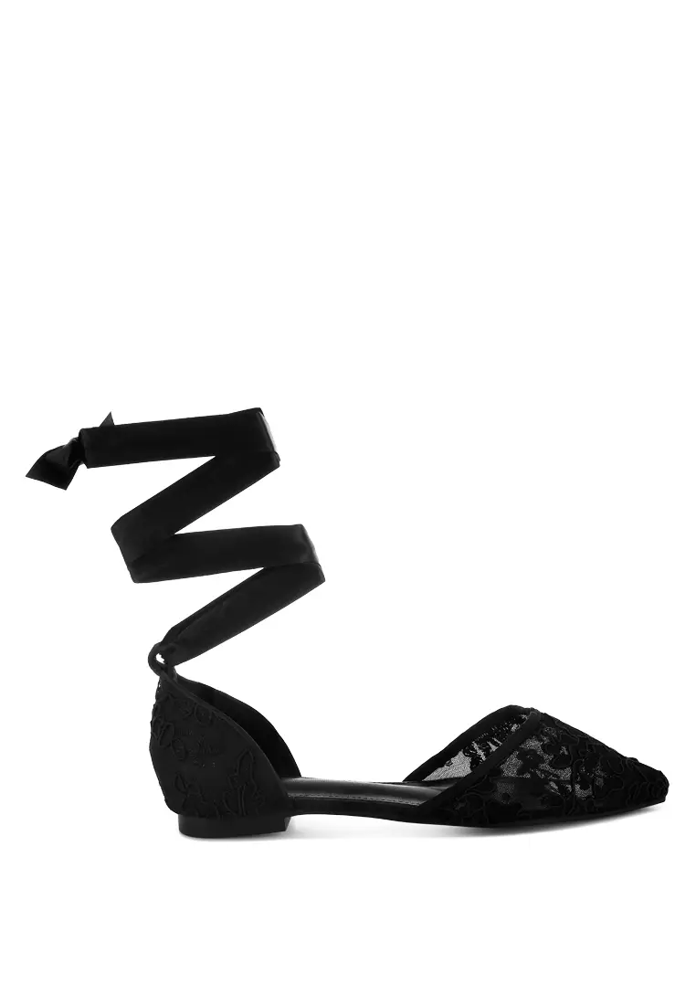 Sandal Datar Tali Mutiara & Berlian Imitasi Warna Hitam