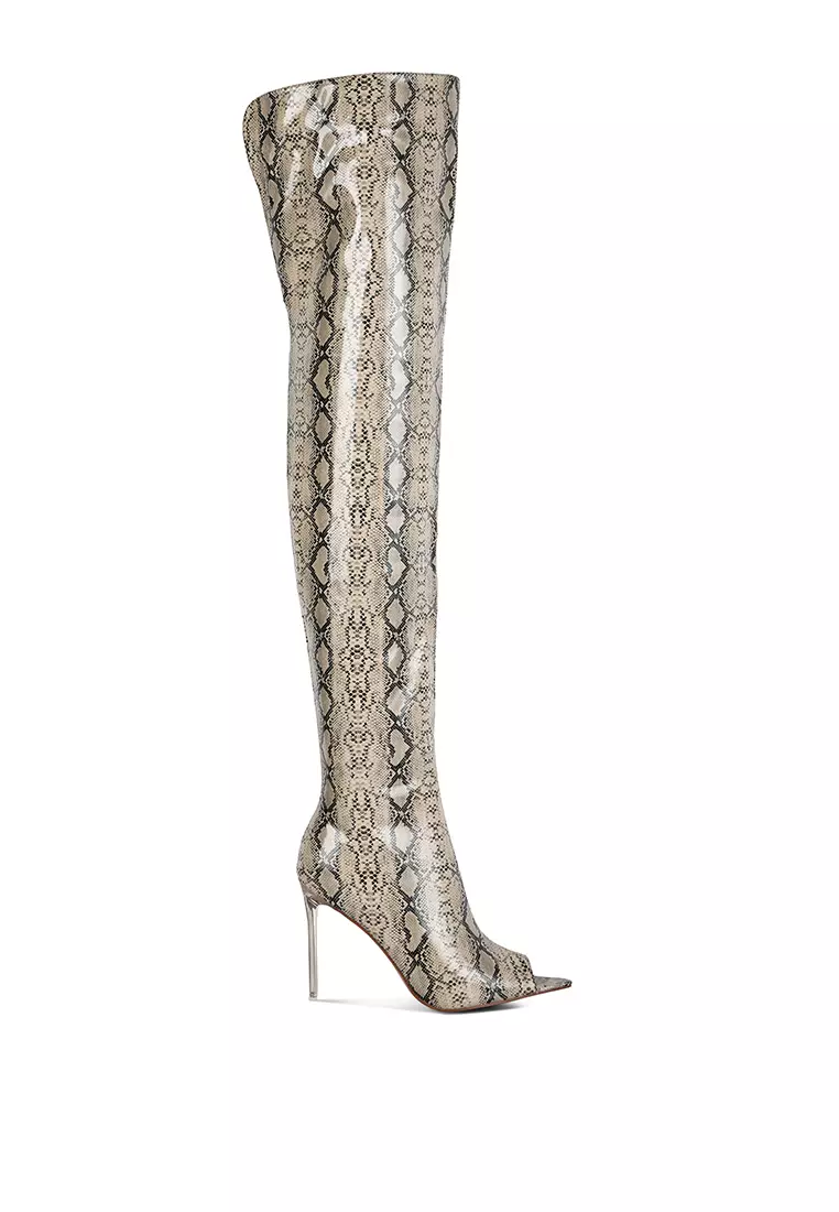 Discount on London Rag  shoes - SKU: Nude Snake Print Stiletto Long Boots