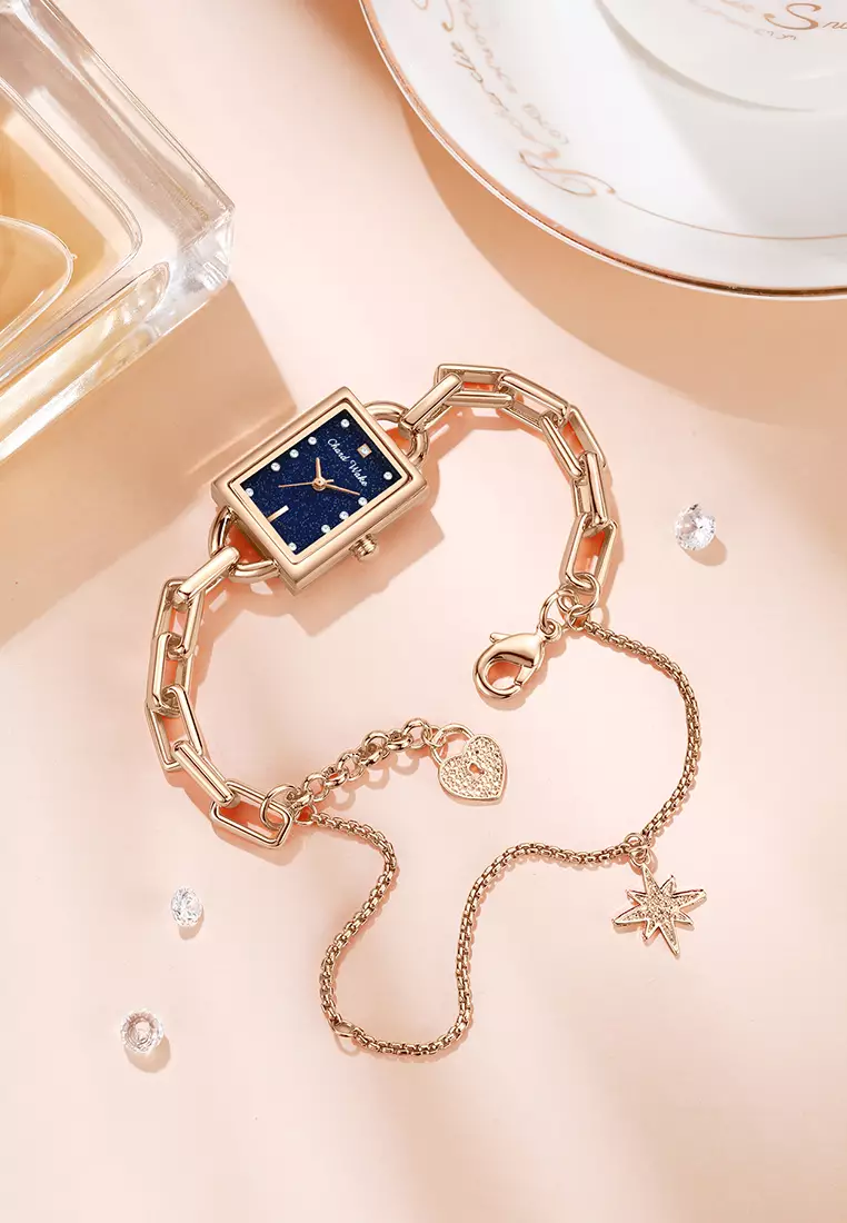 Jam Tangan Wanita Gelang Original Korea Fashion Anti Air Kuarsa Jam Tangan Cewek roseblue