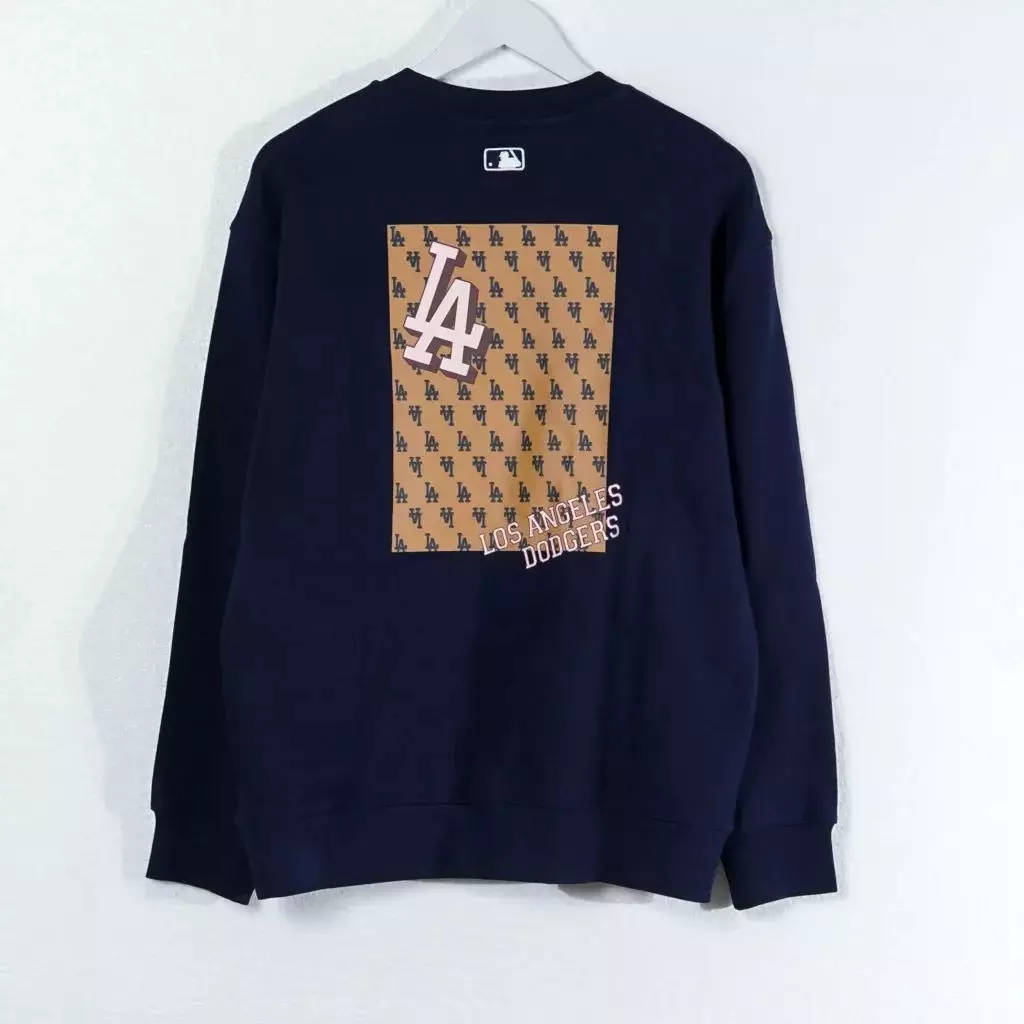 Sweater MLB LA SQUARE MONOGRAM ORANGE BACK NAVY SWEATSHIRT 100% ORIGINAL