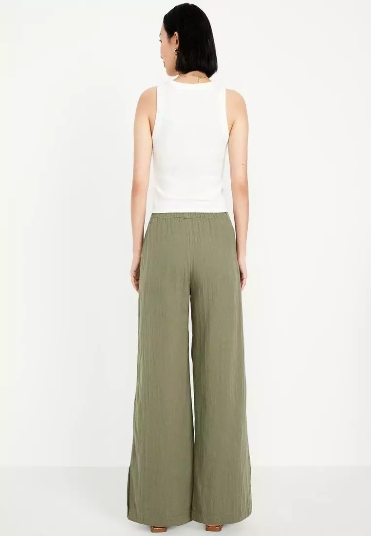 High-Waisted Crinkle Gauze Wide-Leg Pants