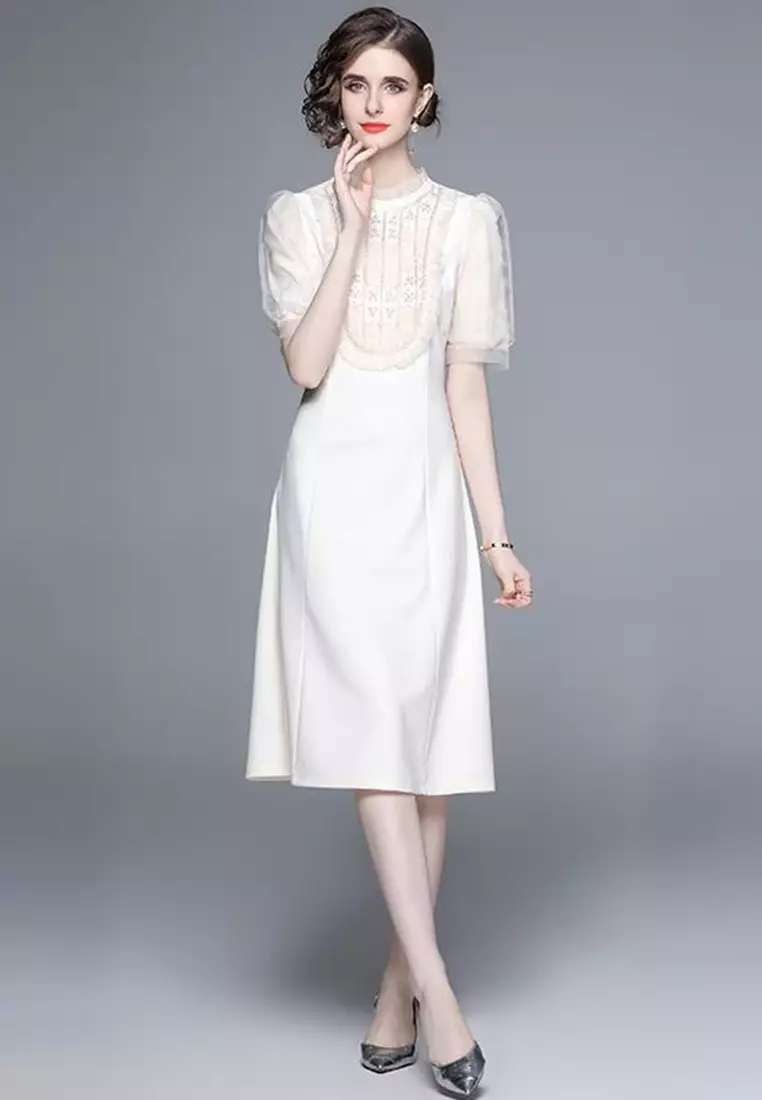 2023 New French Elegant Premium White Dress CA080736