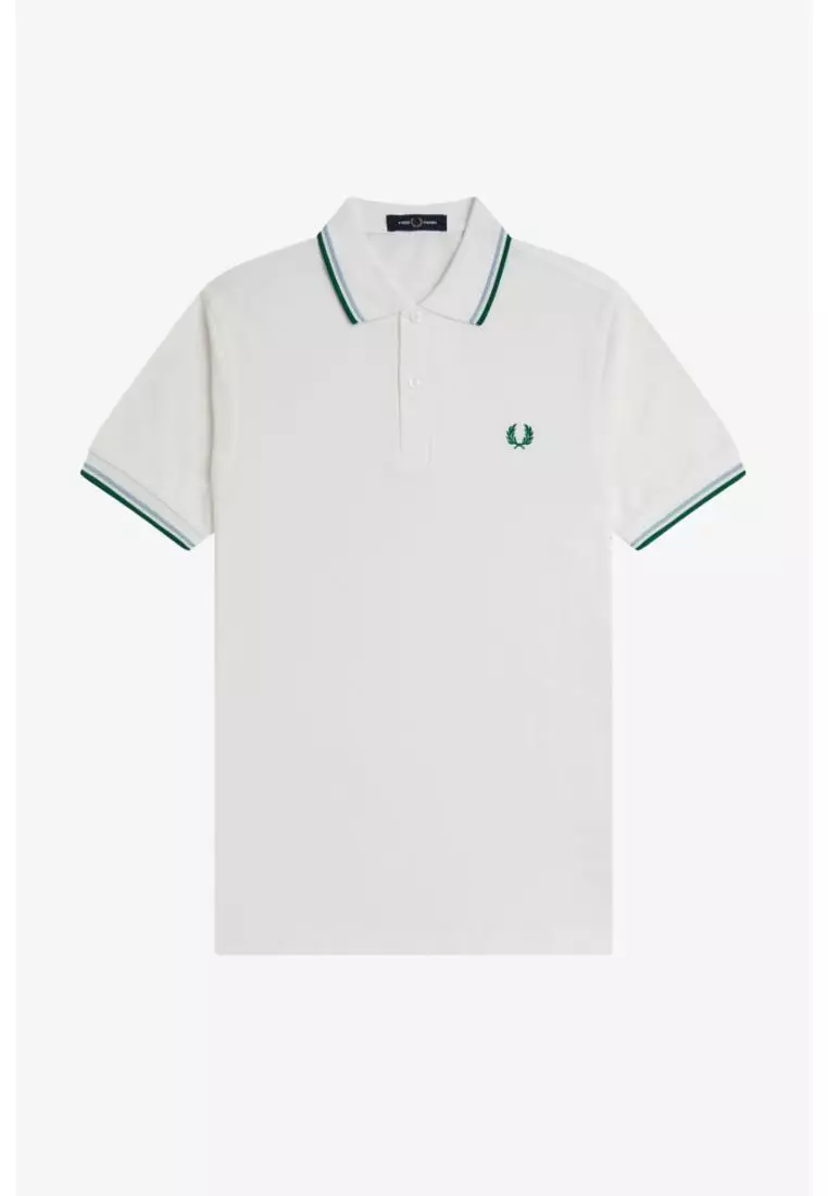 Fred Perry M3600 Twin Tipped Fred Perry Shirt (Snow White / Track Blue / Sport Green）