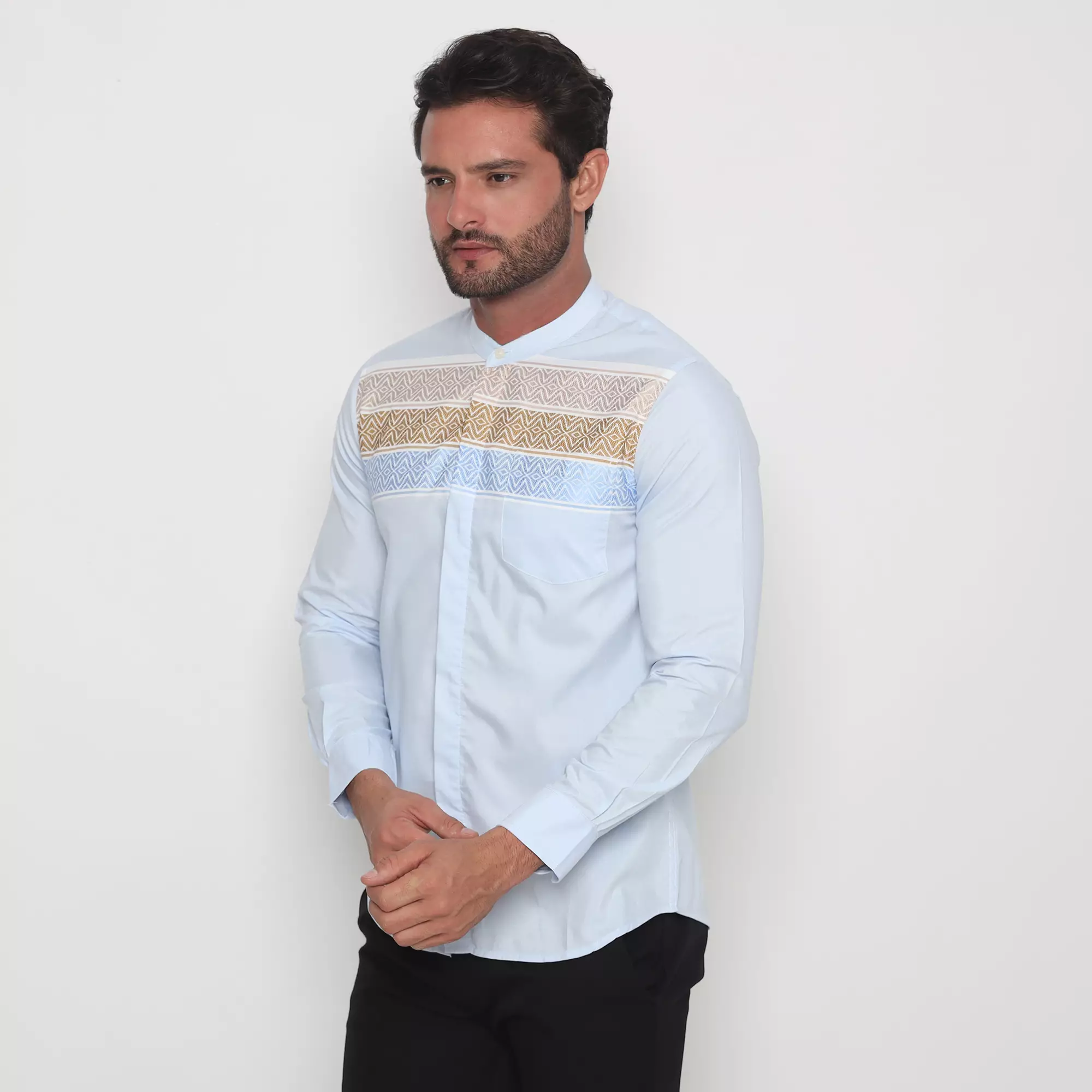 Platini Kemeja Pria Koko Shanghai Lengan Panjang Biru 961201