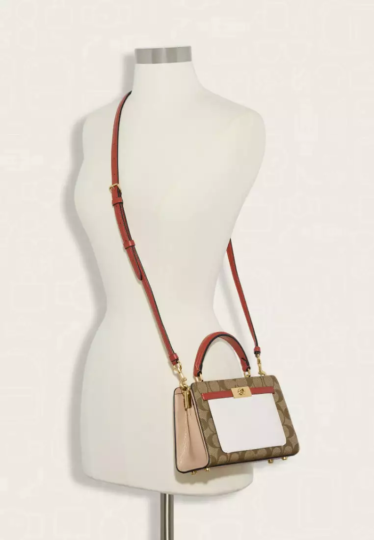 Coach Mini Lane Top Handle In Colorblock Signature Canvas Khaki Chalk Multi