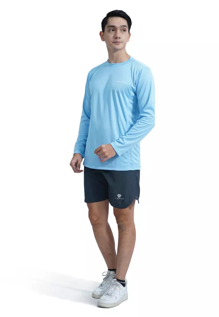 Tiento Kaos Running Dry Fit Lengan Panjang Baju Olahraga Pria Lari Gym Fitness Airy Blue