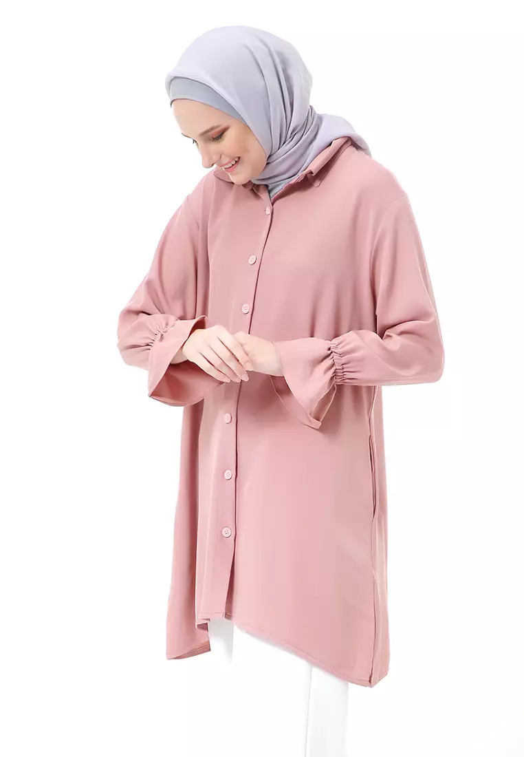 Aleina Blouse Muslimah Atasan Wanita Long Sleeve Premium High Quality - Dusty Pink