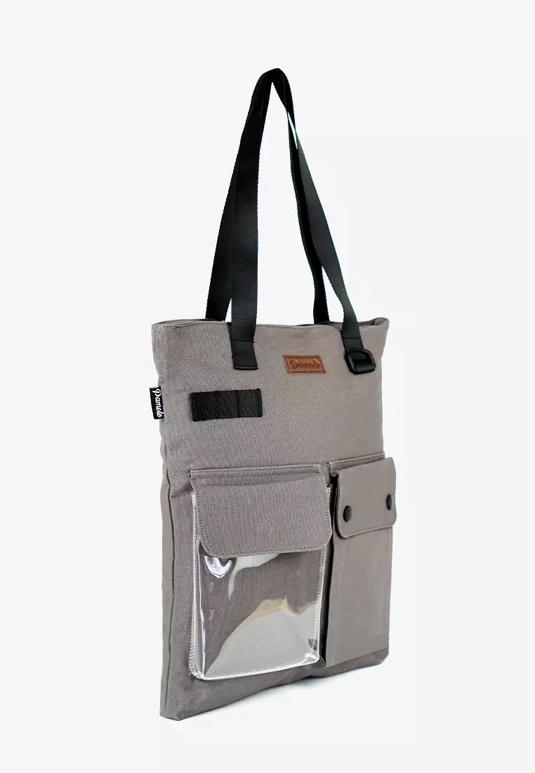 Tote Bag Bahan Kanvas Penutup Resleting Carry Series Abu