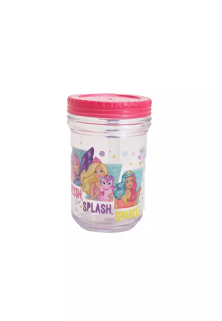 Barbie Mason Jar Mug 500ML With Cover Barbie Stay Fantasy