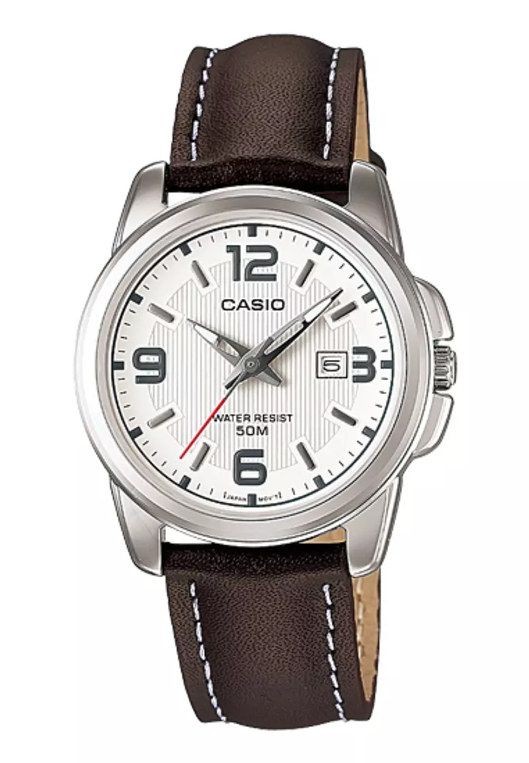 Casio Analog Jam Tangan Wanita Strap Kulit Cokelat LTP 1314L 7A Original