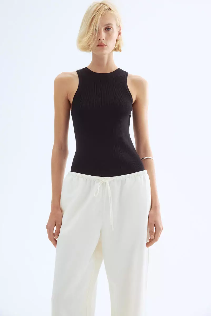 Straight linen-blend trousers