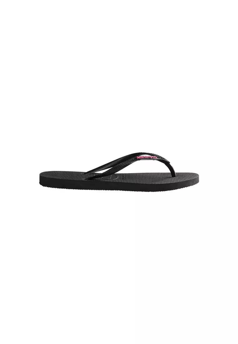Women Slim Logo Metallic Flip Flops
