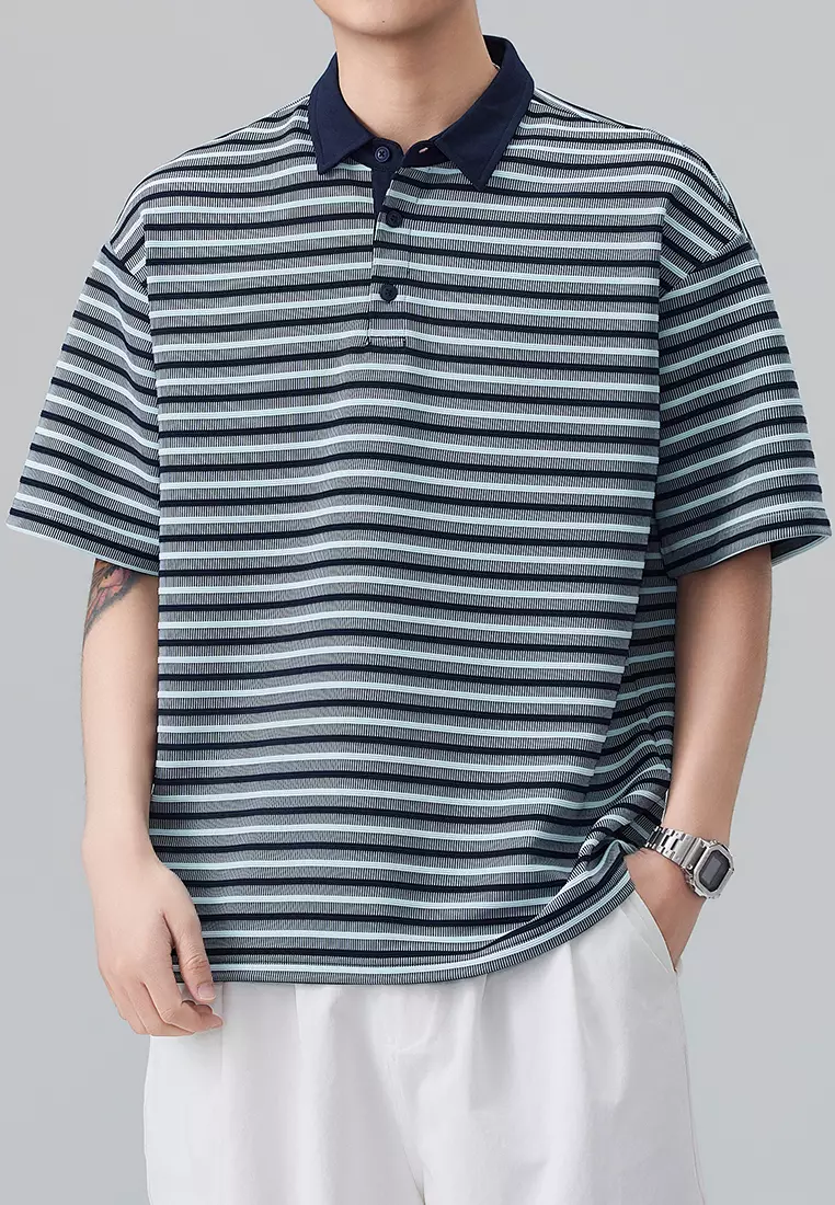 Vintage Striped Short Sleeve Polo Shirt AY-D5901