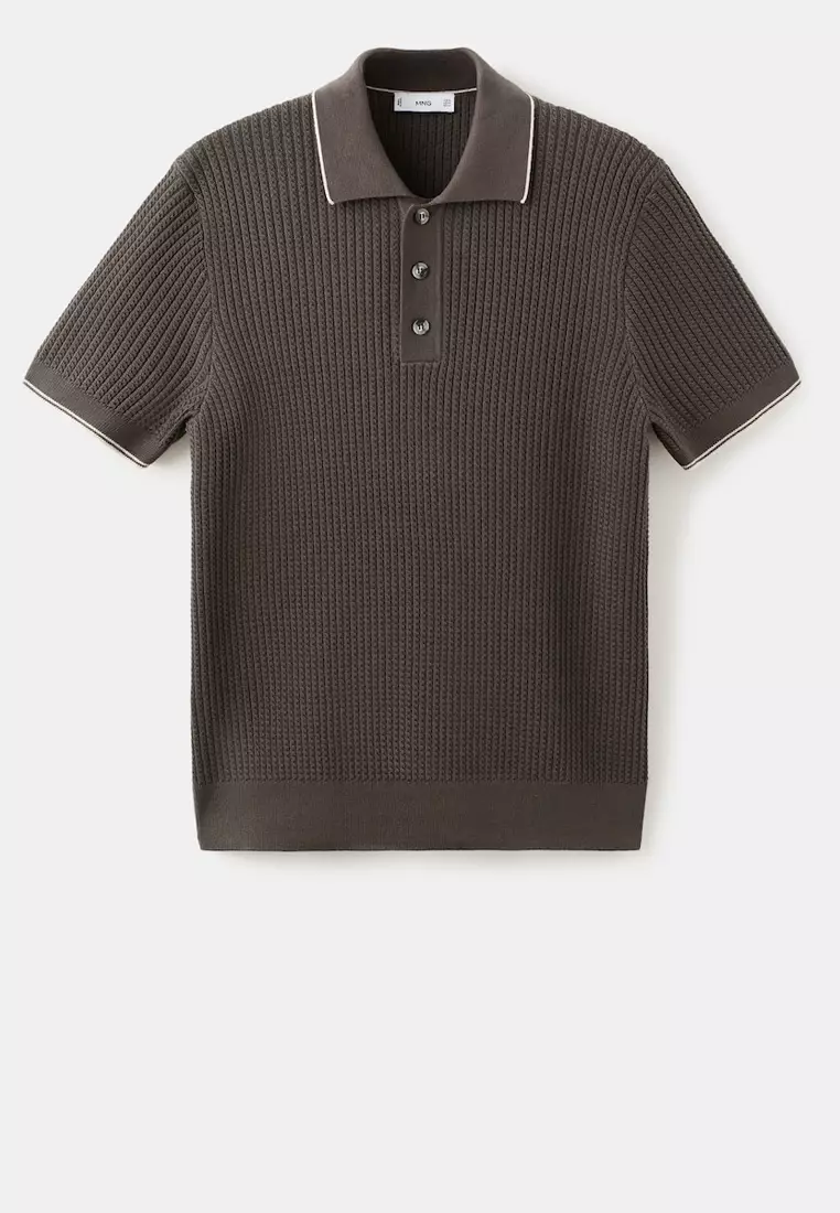Fine-Knit Herringbone Polo Shirt