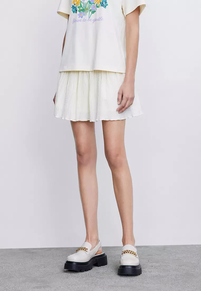 Elastic waist pleated skirt online clearance