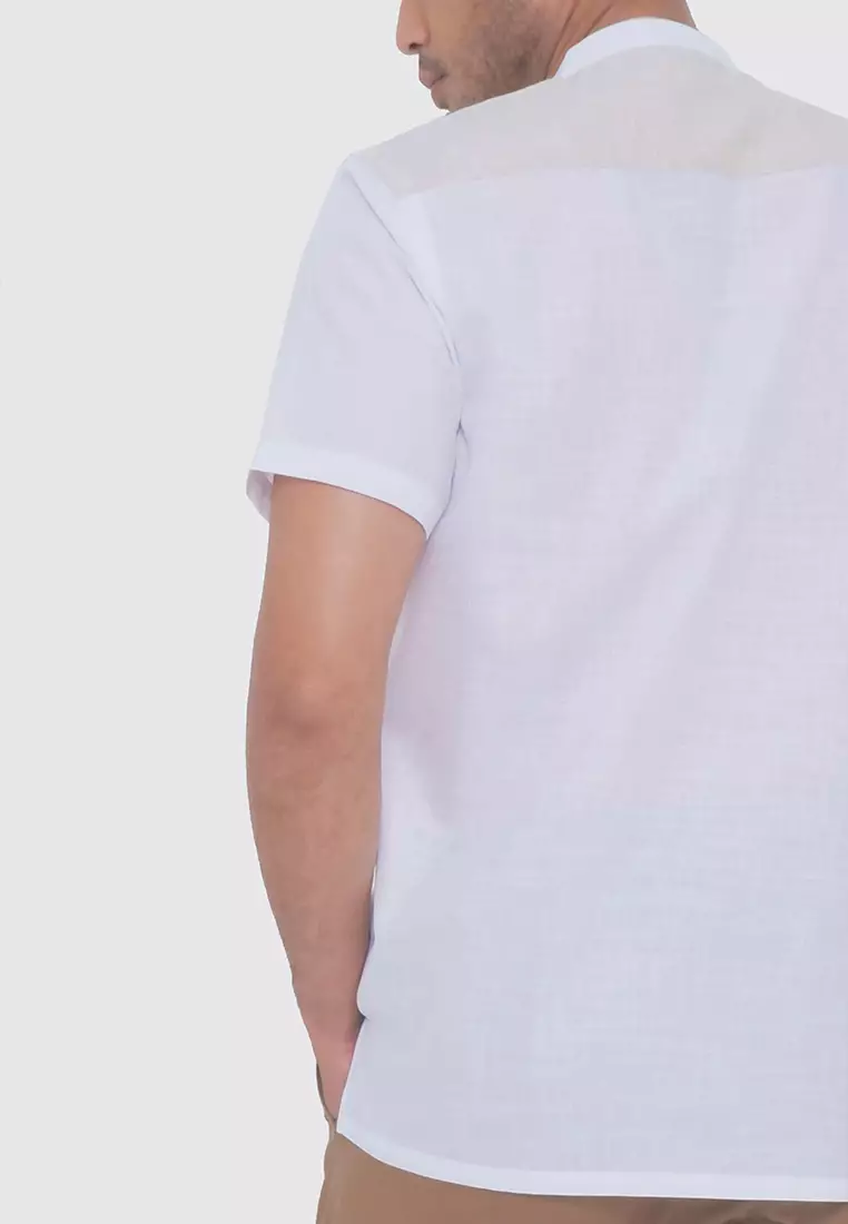 MOC Kemeja Koko Lengan Pendek Pria CALAIS - WHITE