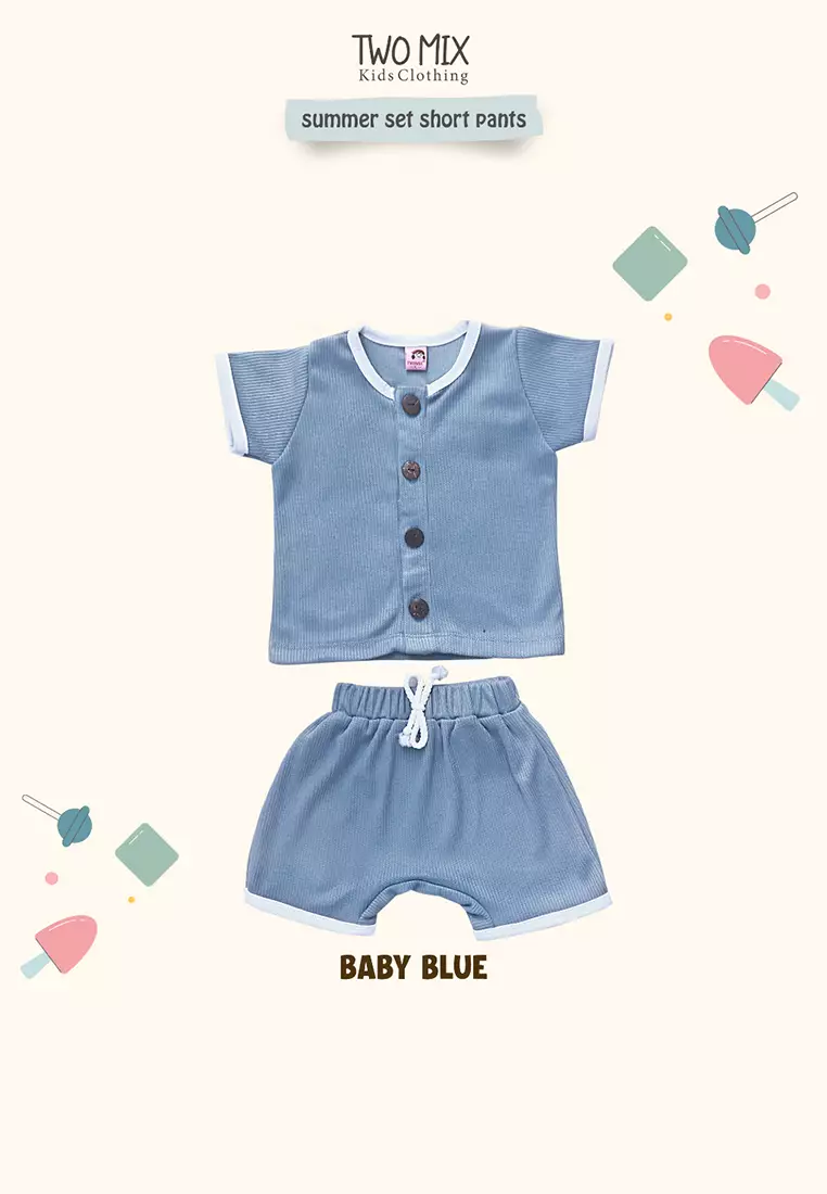 Two Mix - Setelan Baju Anak Lengan Pendek Perempuan / Laki-Laki - 0-2 Tahun 4360C Baby Blue