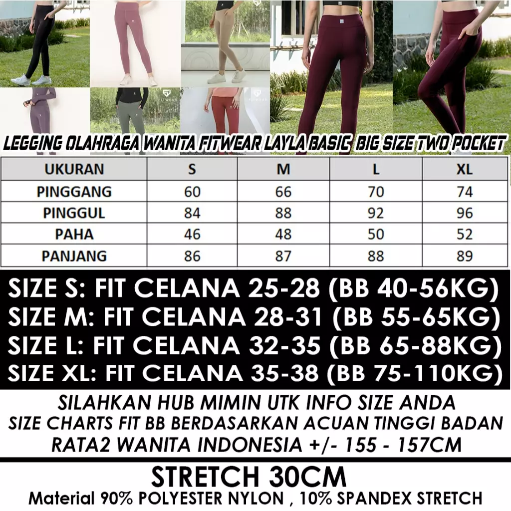 Fitwear - Legging Big Size Olahraga Wanita LAYLA ACTIVE 2 POCKET - BLACK