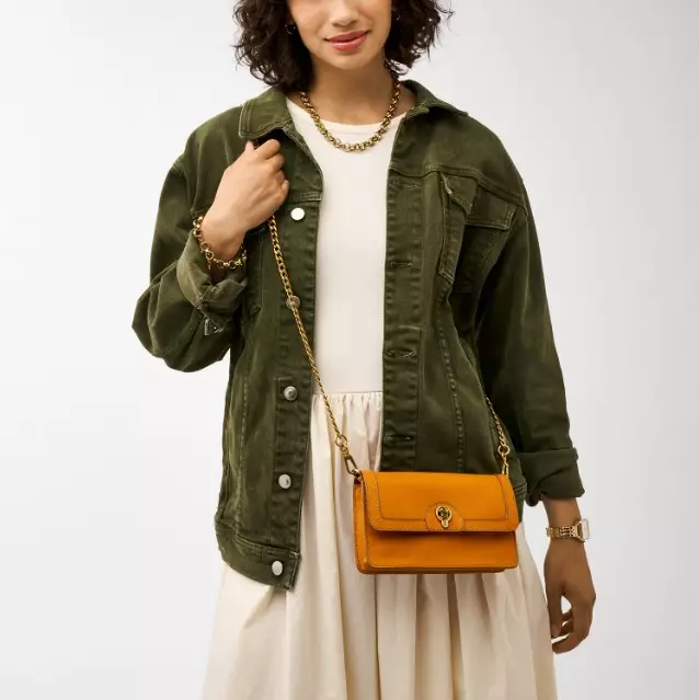 Fosssil Ainsley Wallet Crossbody Honey Gold Leather Tas Wanita - SHB3152-701