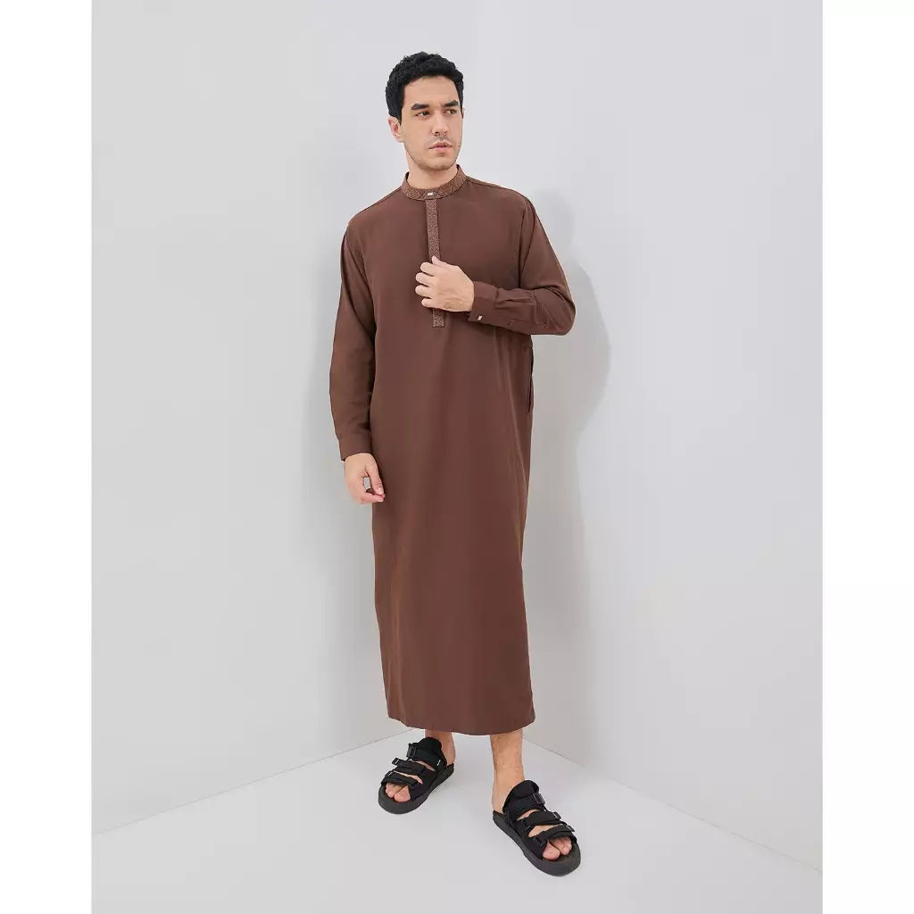 AMK Jubah Gamis Pria Thobe KK Taqi L/s Brown Warna Brown