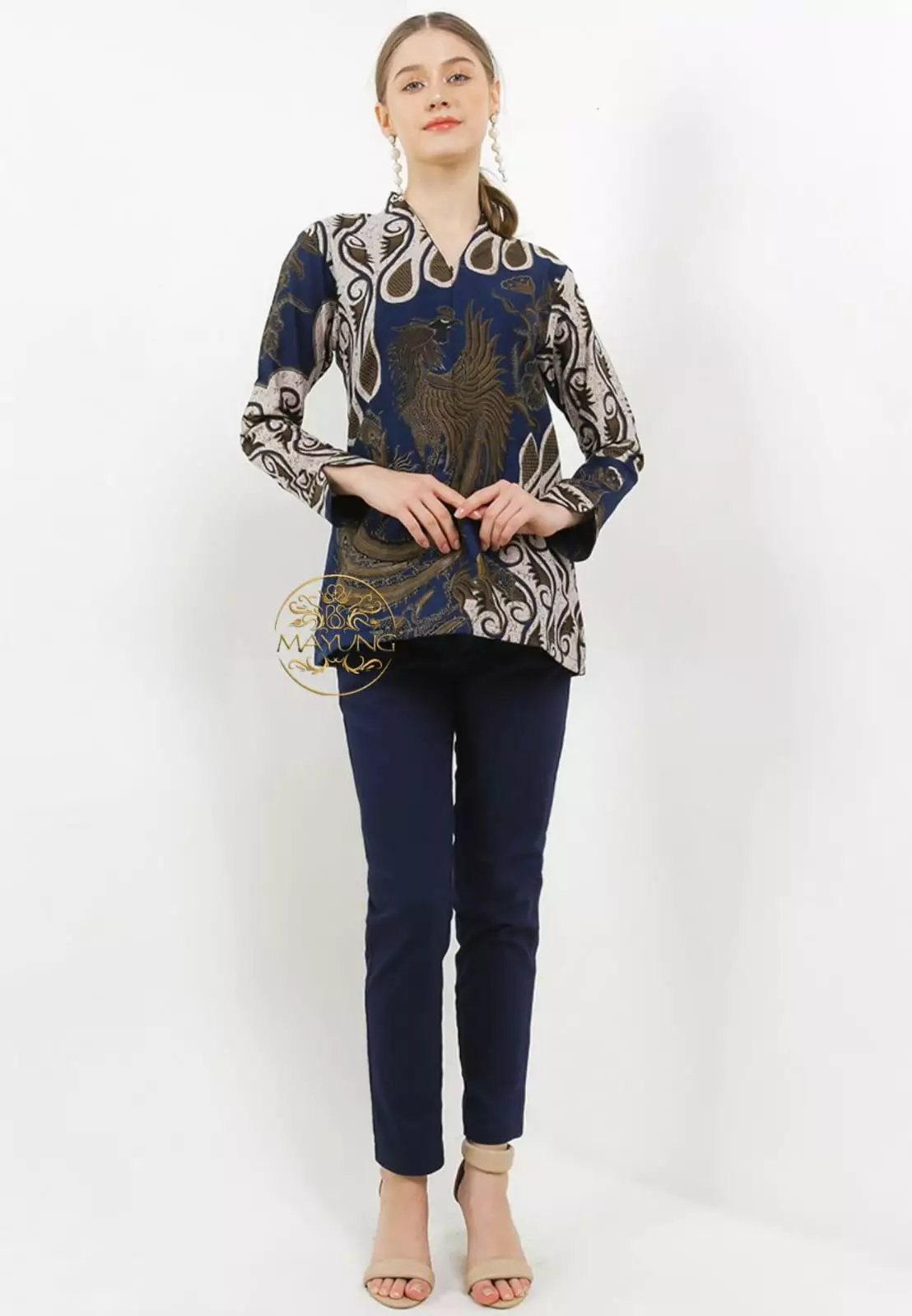 Blouse Batik Senapati Navy Premium Slimfit Elegant