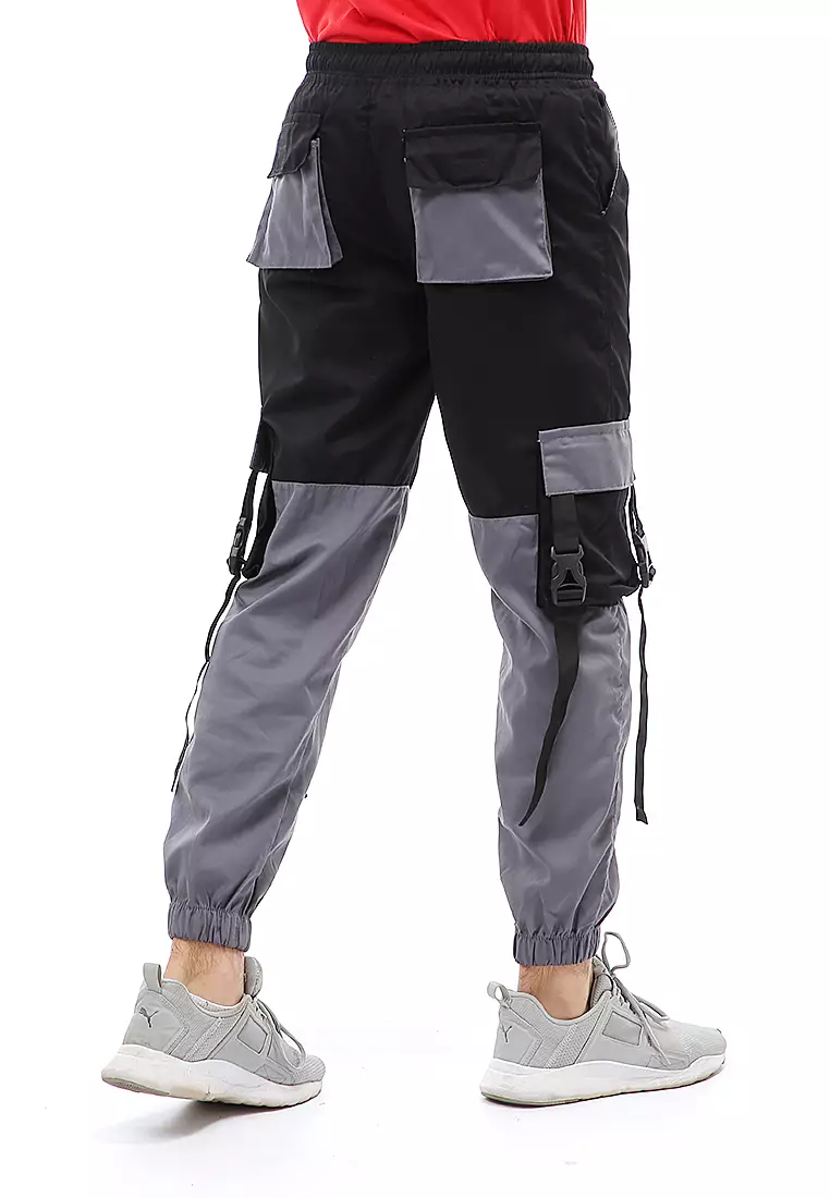 Locko Long Pants Celana Jogger Pria Kombinasi Material Cotton Twill ORIGINAL - Black Gray