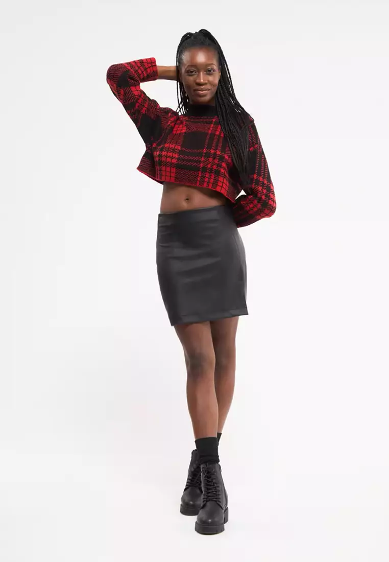 Black leather effect skirt sale