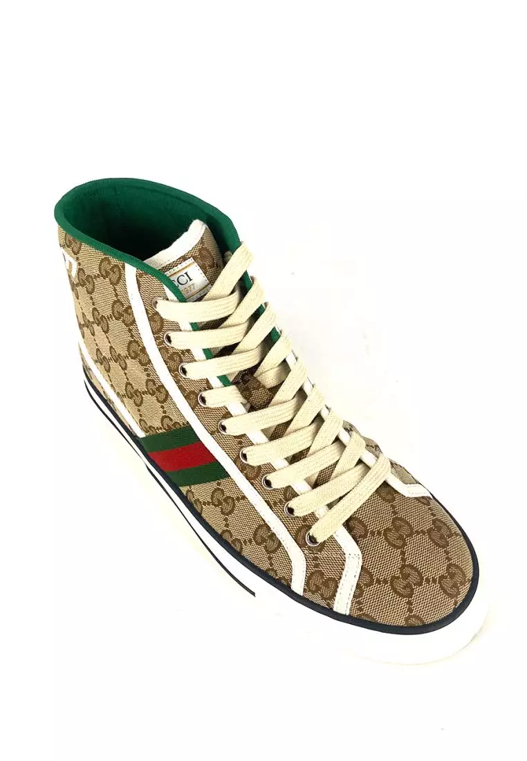 Jual Gucci Gucci High Top Sneaker Alta Tennis List Green Beige Original ...