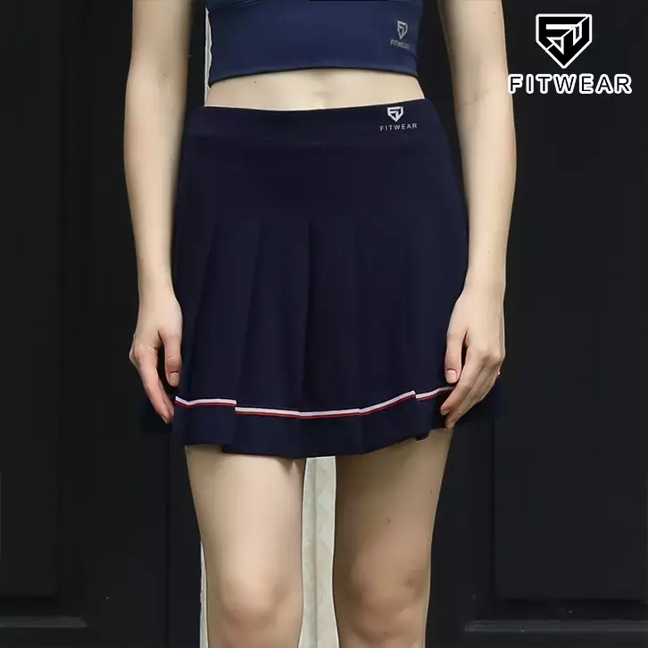 Fitwear Rok + Inner Dryfit Olahraga Padel Wanita MARCELINE PLEATED KOREAN LINE SKIRT - NAVY LINE