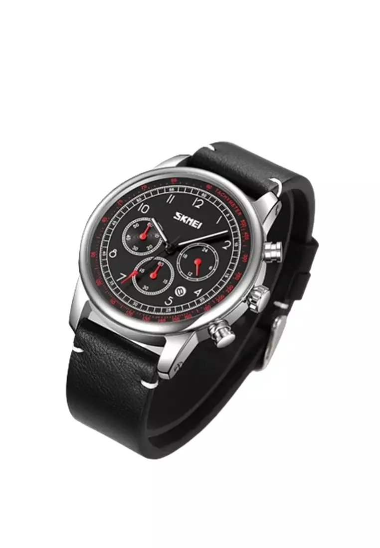 Jam Tangan Analog Pria Sporty Watch Stopwatch Material Leather Waterproof ORIGINAL