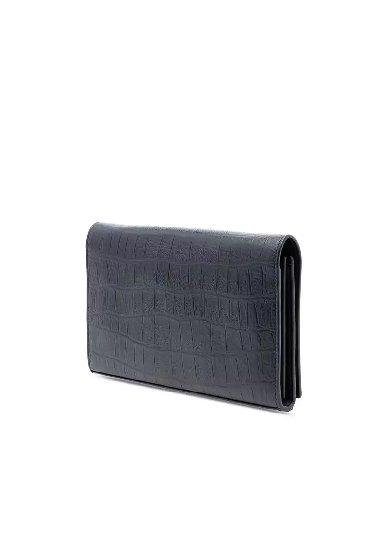 Pre-Loved Saint Laurent Croc Embossed Leather Wallet On Chain