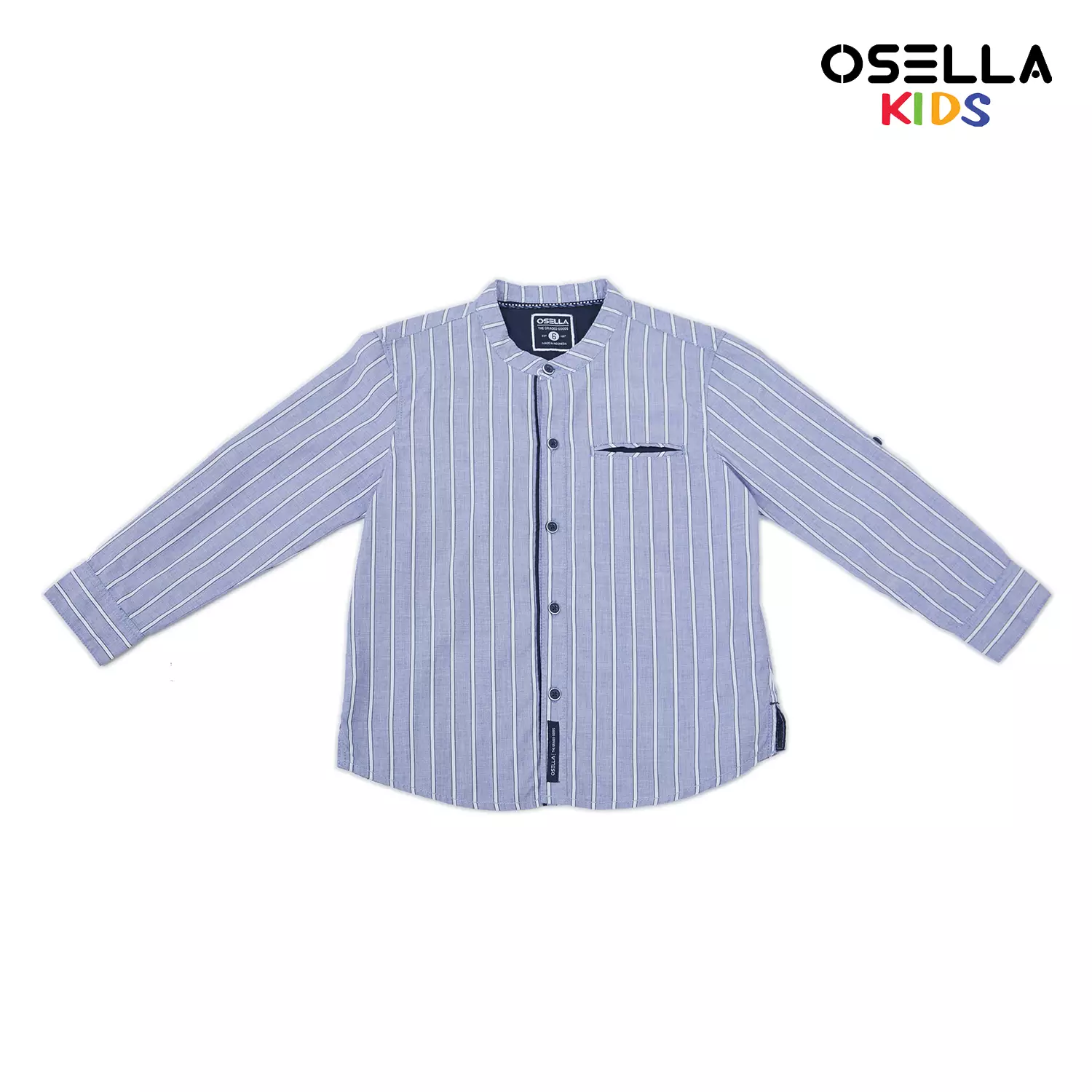 Osella Stripe Pattern Shanghai Collar Long Sleeve Shirt White 2237520442 | Atasan Kemeja Lengan Panjang Anak Laki Laki