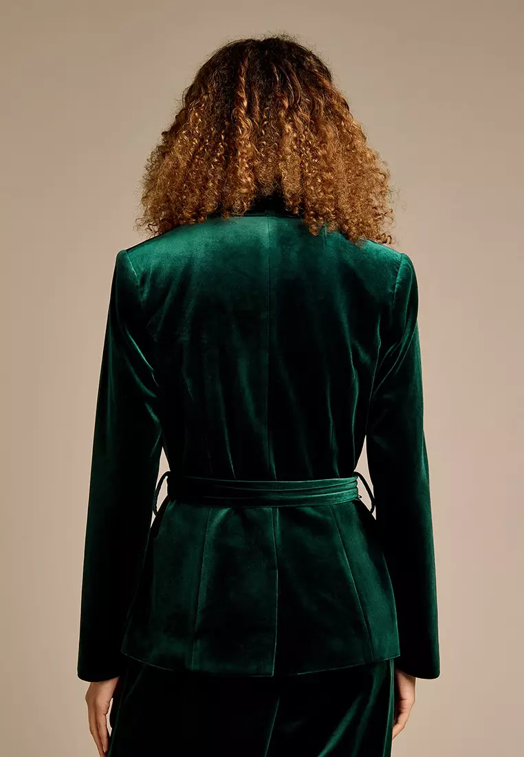 Claire Bottle Green Velvet Jacket