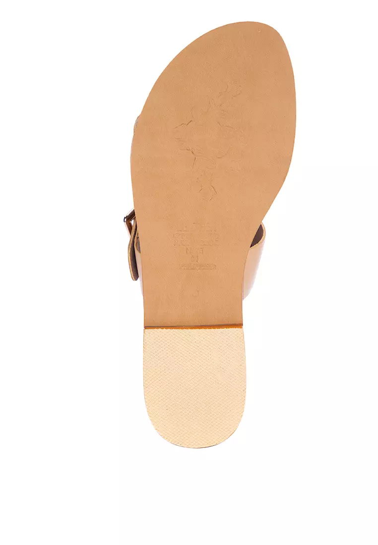 Two Strap Leather Slide Flats