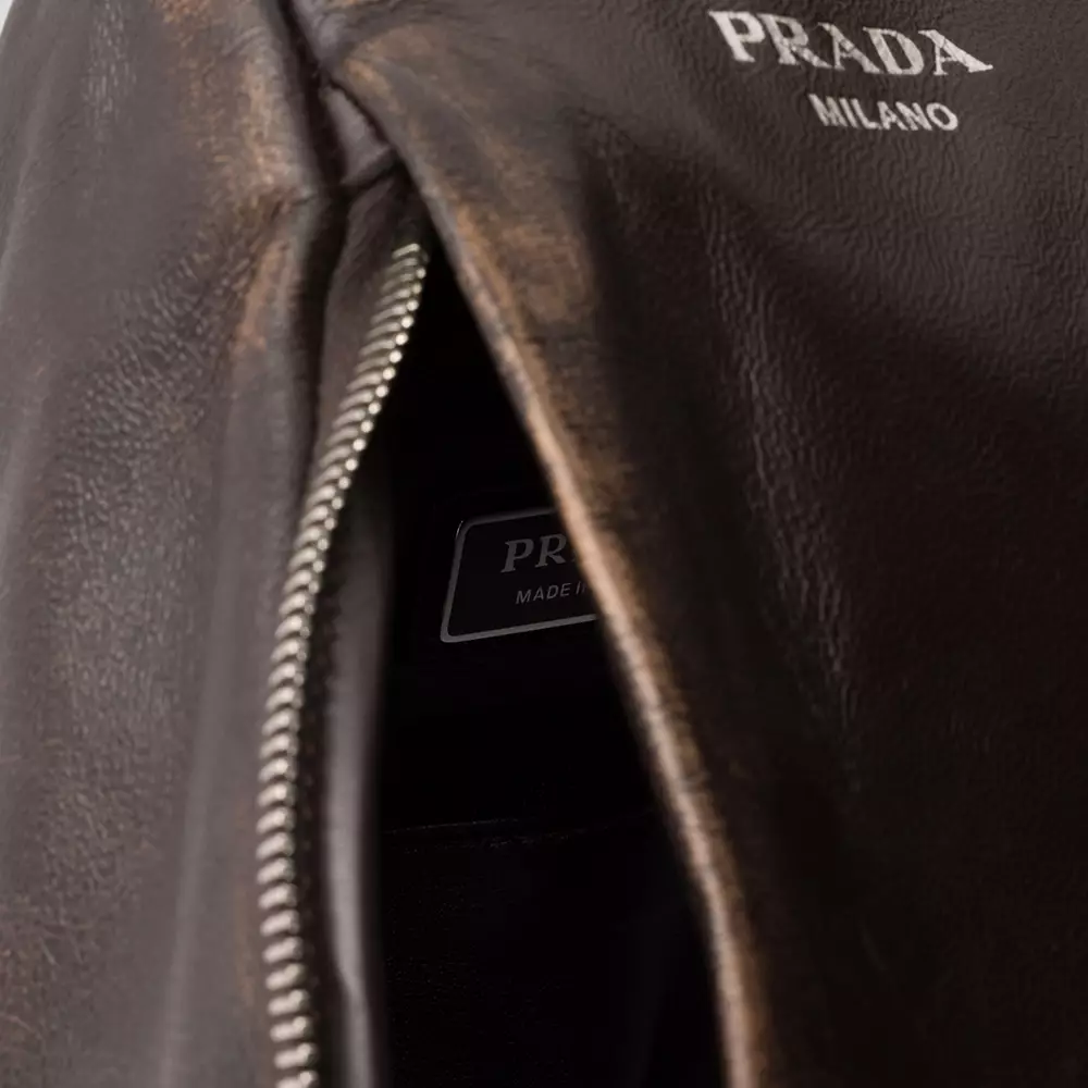 Triangle Logo Nappa Leather Sling Backpack Dark Brown
