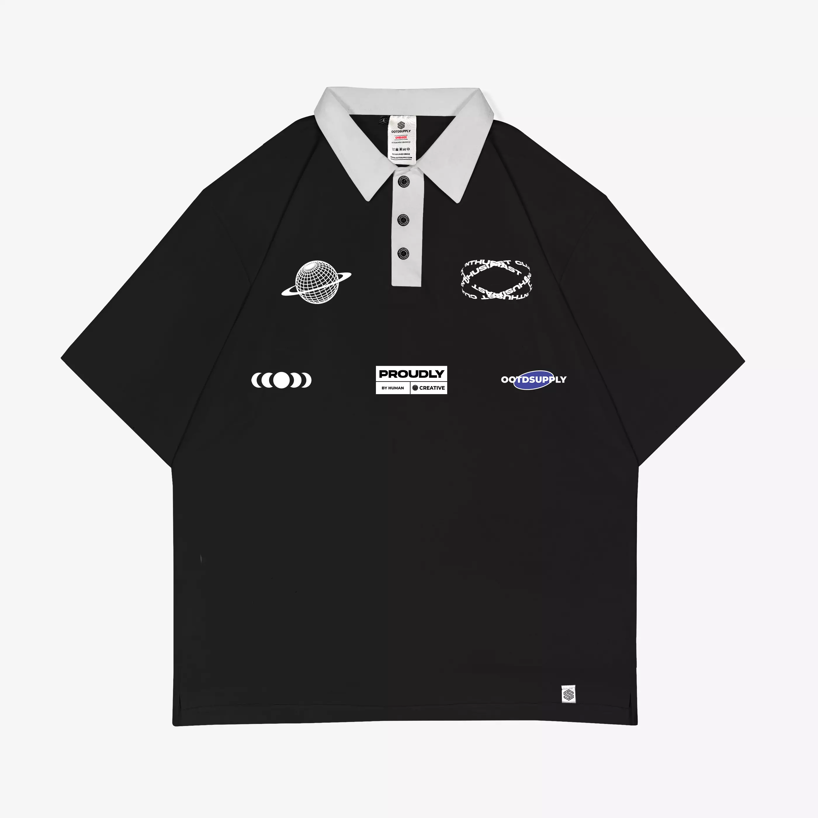 OOTDSUPPLY Oversize Polo Shirt Enthusiast Univercity White Collar l Kaos Polo Pria dan Wanita OVZ-PS018